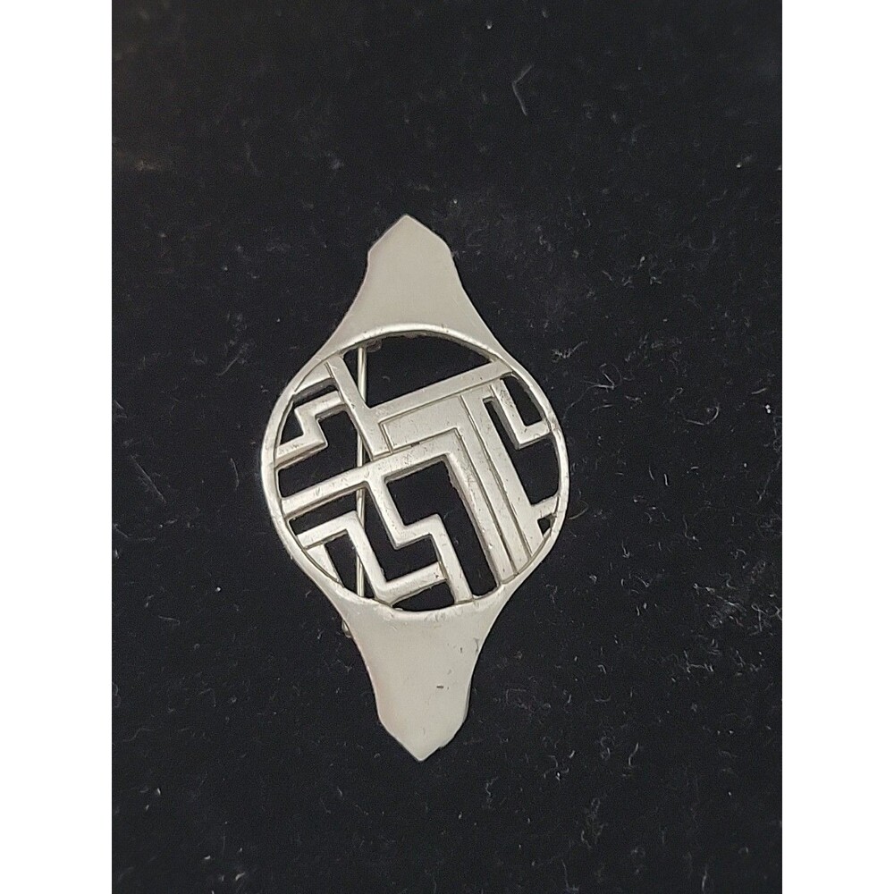 VTG KELLY WATERS MODERNIST DECO Style Pewter  Brooch/ Pendant SIGNED MCM